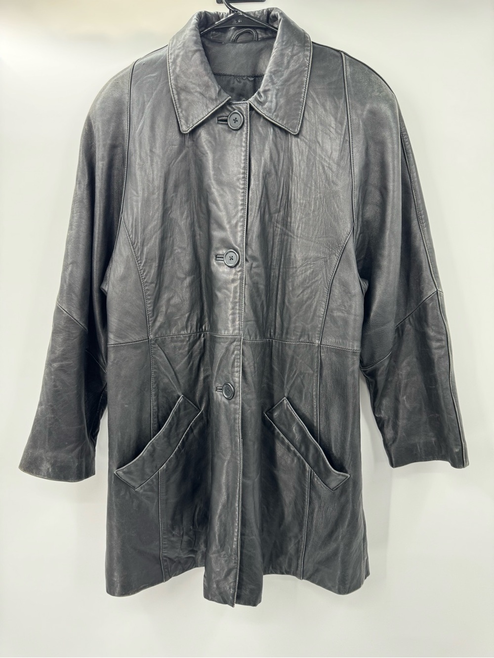 Valerie Stevens Genuine Lamb Leather Button-Up Car Coat Women's Size Medium